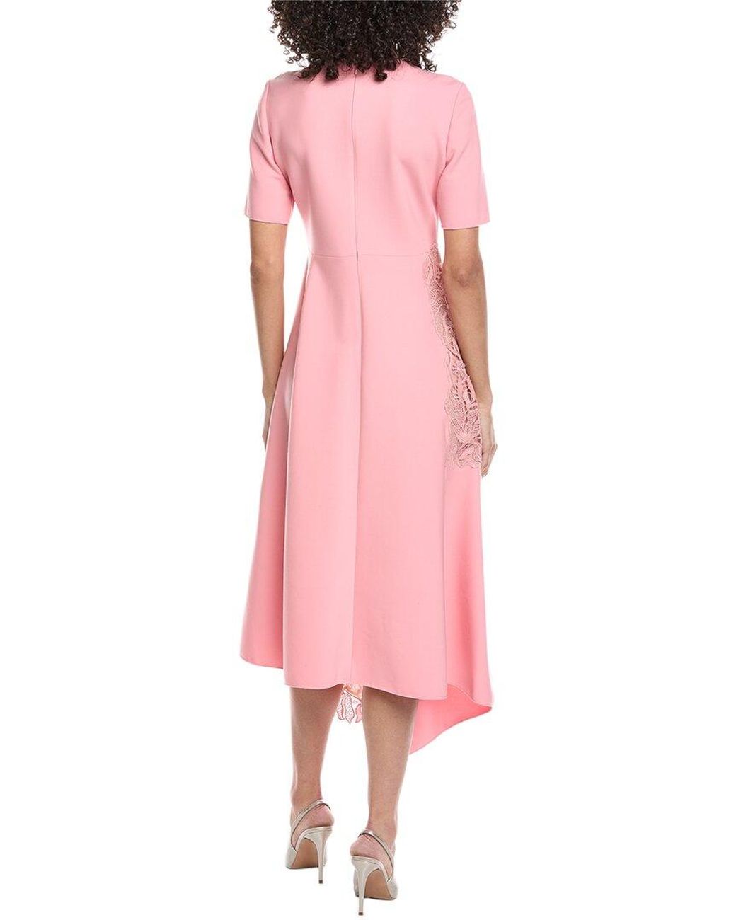 Oscar de la Renta Pink Bellflower Guipure Silk-Lined Wool-Blend Maxi Dress
