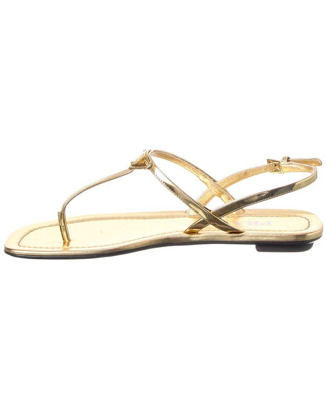 Prada White Triangle Logo Leather Sandal