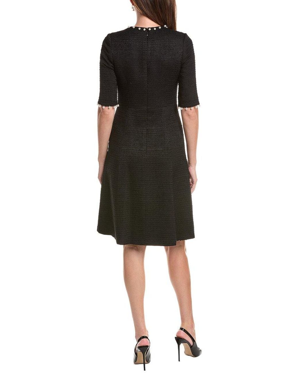 Teri Jon Black Boucle Pearl Trim Dress
