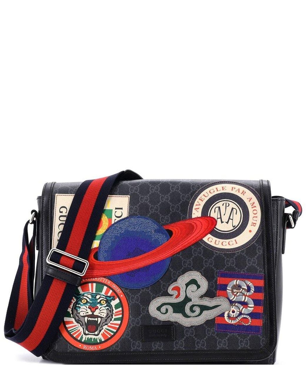 Gucci Red Gg Coated Canvas Night Courrier Flap Messenger With Applique Large (Authentic Pre-Loved)