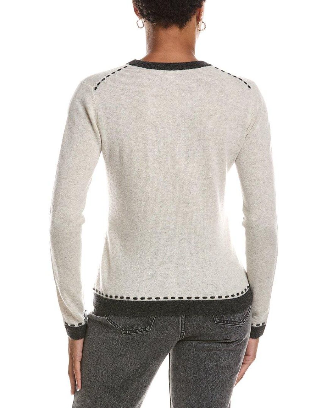 Autumn Cashmere Gray Two Tone Crewneck 100% Cashmere Sweater