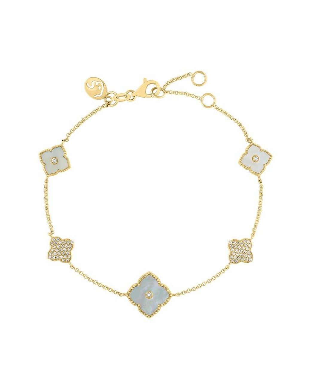 Effy Fine Jewelry Metallic 14K 0.20 Ct. Tw. Diamond & 10,7.5Mm Pearl Bracelet