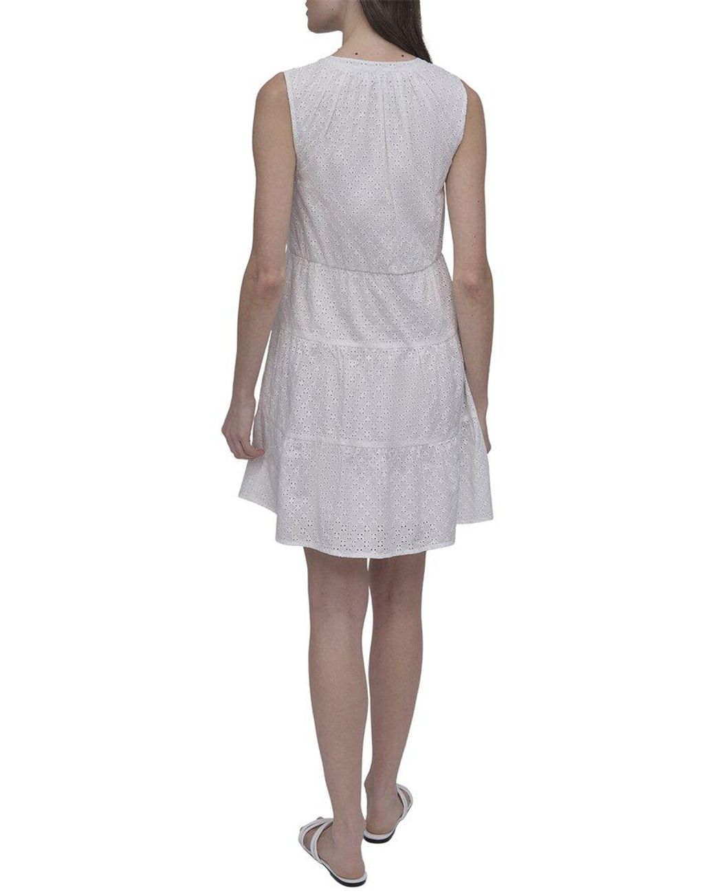 DKNY Gray Eyelet Tiered Dress