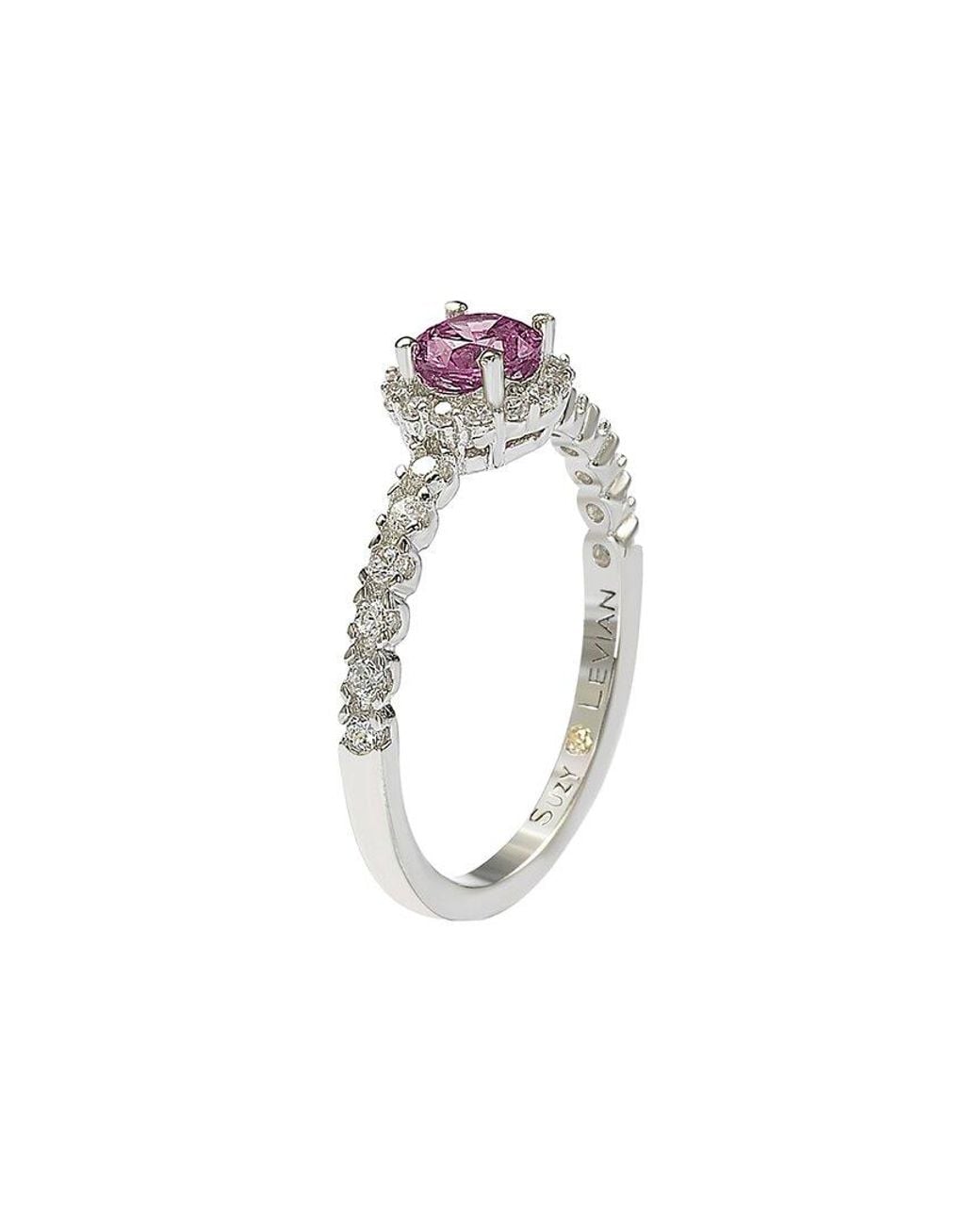 Suzy Levian White Silver Diamond & Sapphire Ring