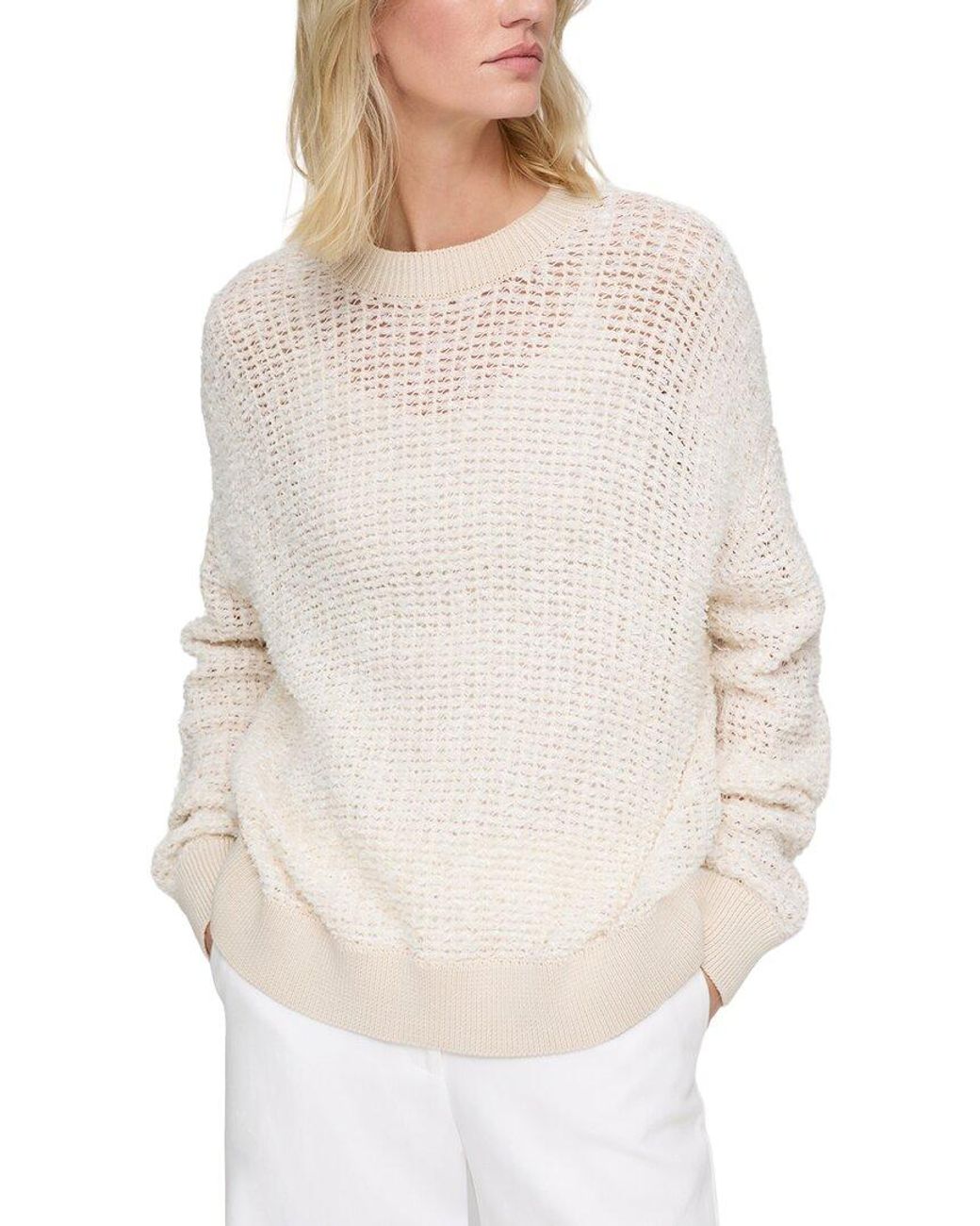 Lafayette 148 New York White Textured Open Stitch Pullover