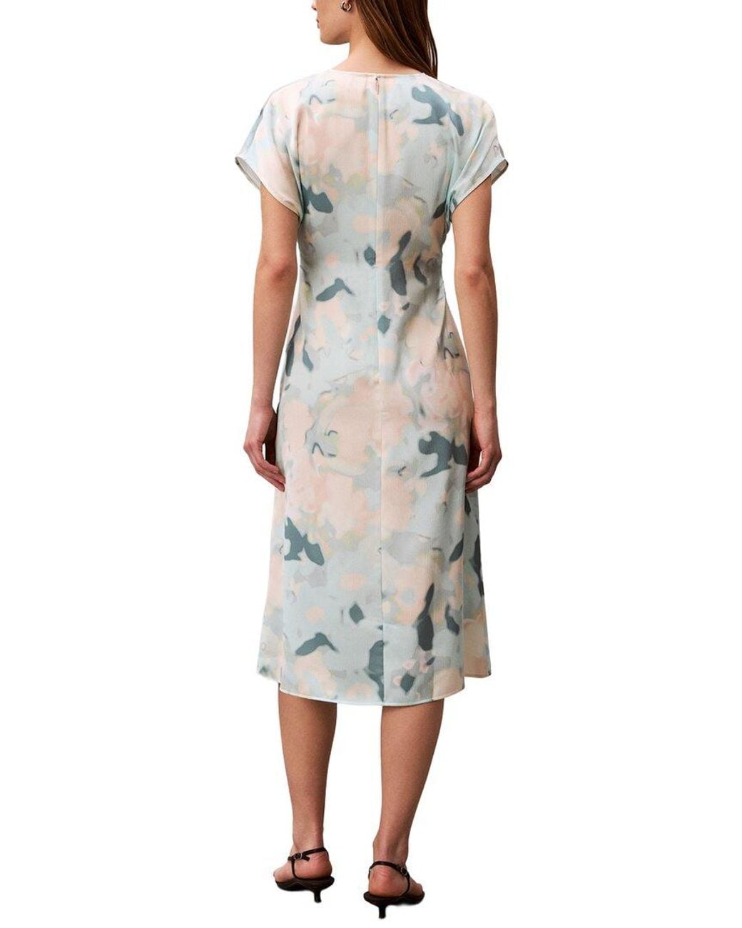Calvin Klein White Satin Print Midi Dress