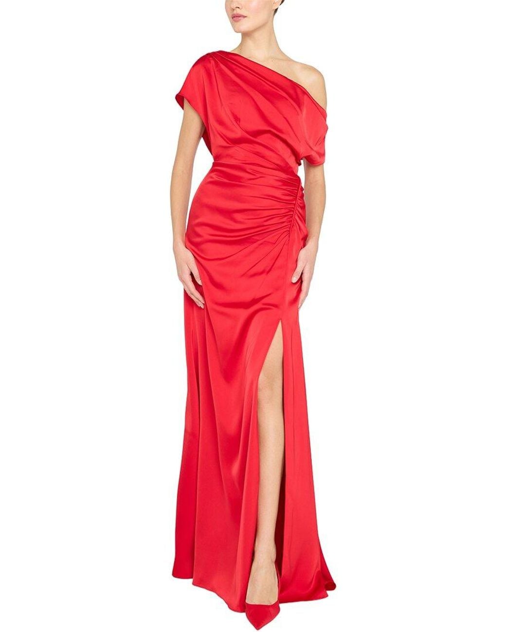 THEIA Red Kacey Asymmetrical Gown