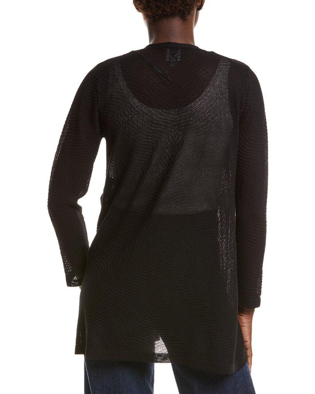 Anne Klein Black Semi Sheer Texture Stitch Cardigan