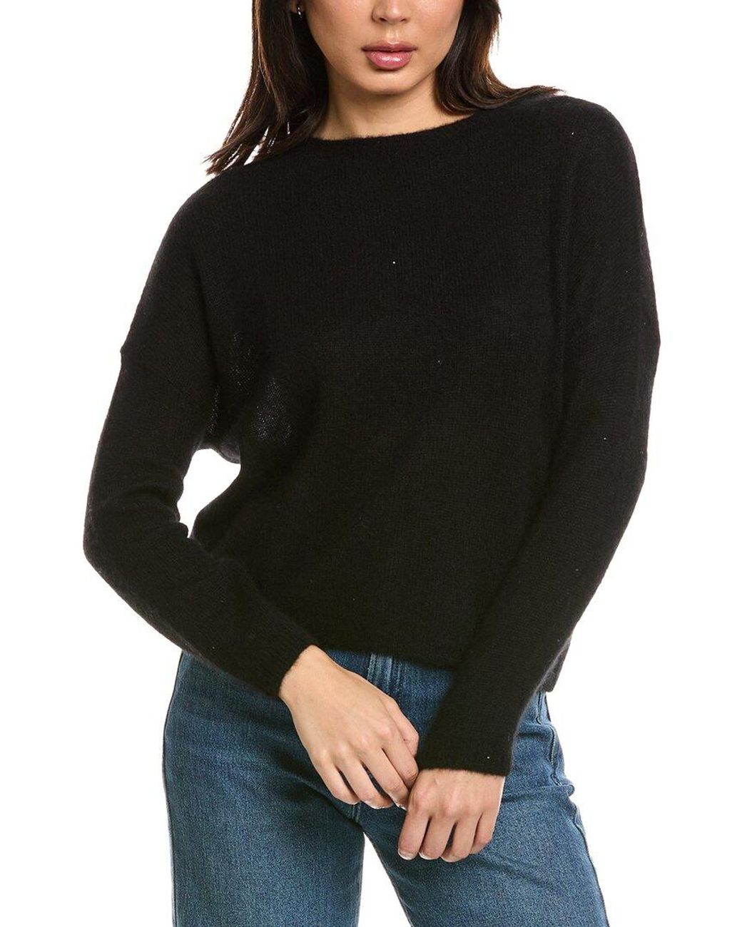 Brodie Cashmere Black Estelle Sparkle Crewneck 100% Cashmere Sweater