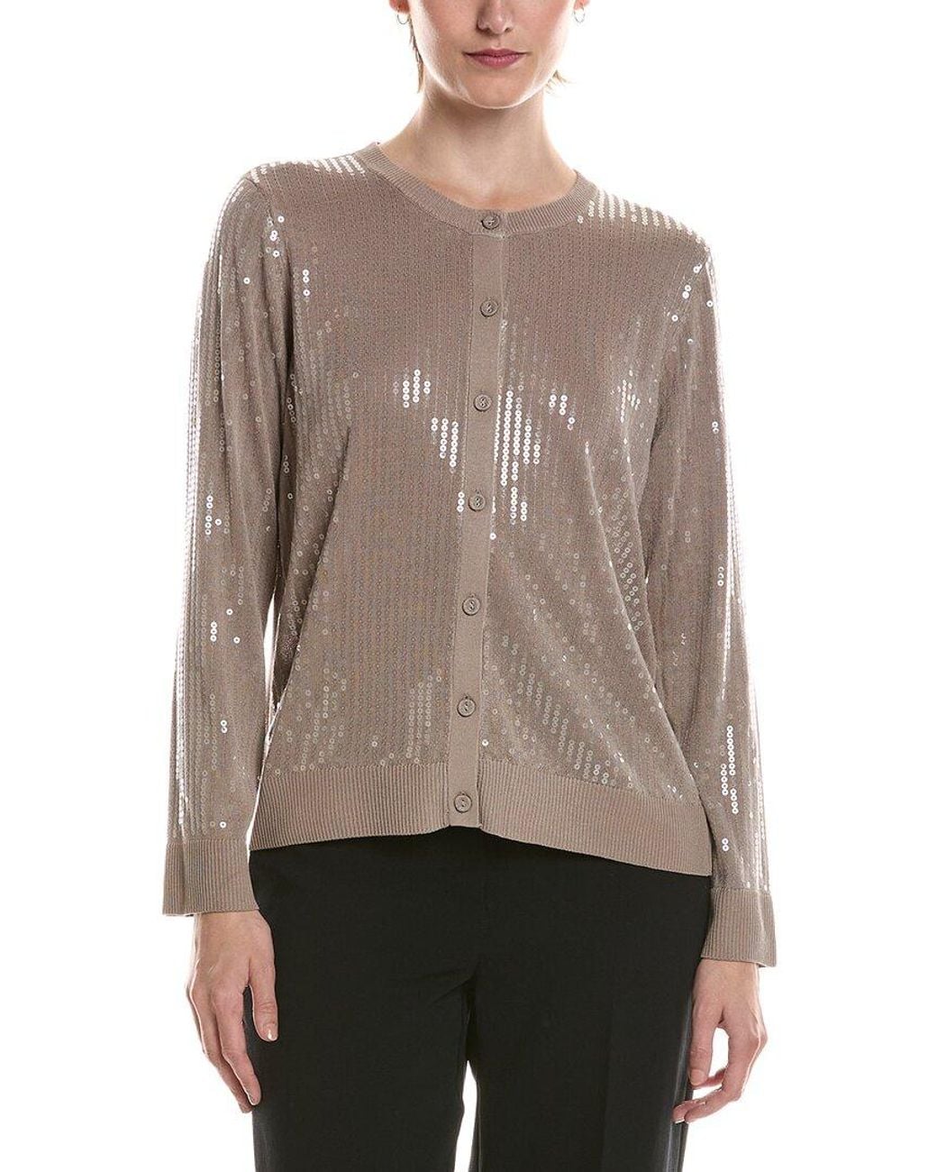 Anne Klein Gray Sequin Cardigan