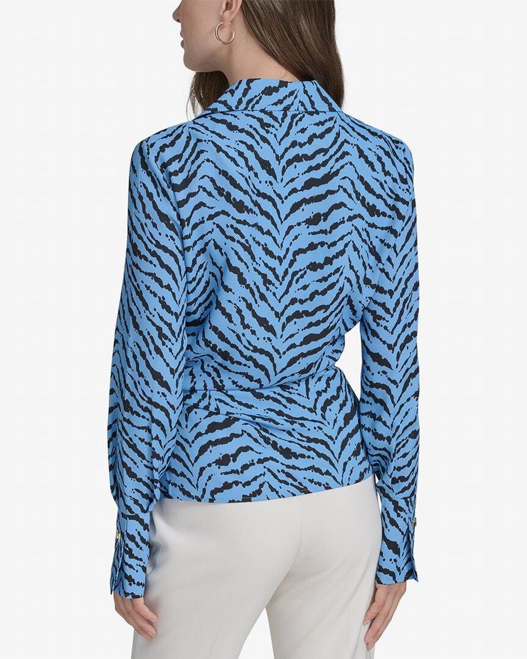 Halston Heritage Blue Printed Faux Wrap Blouse