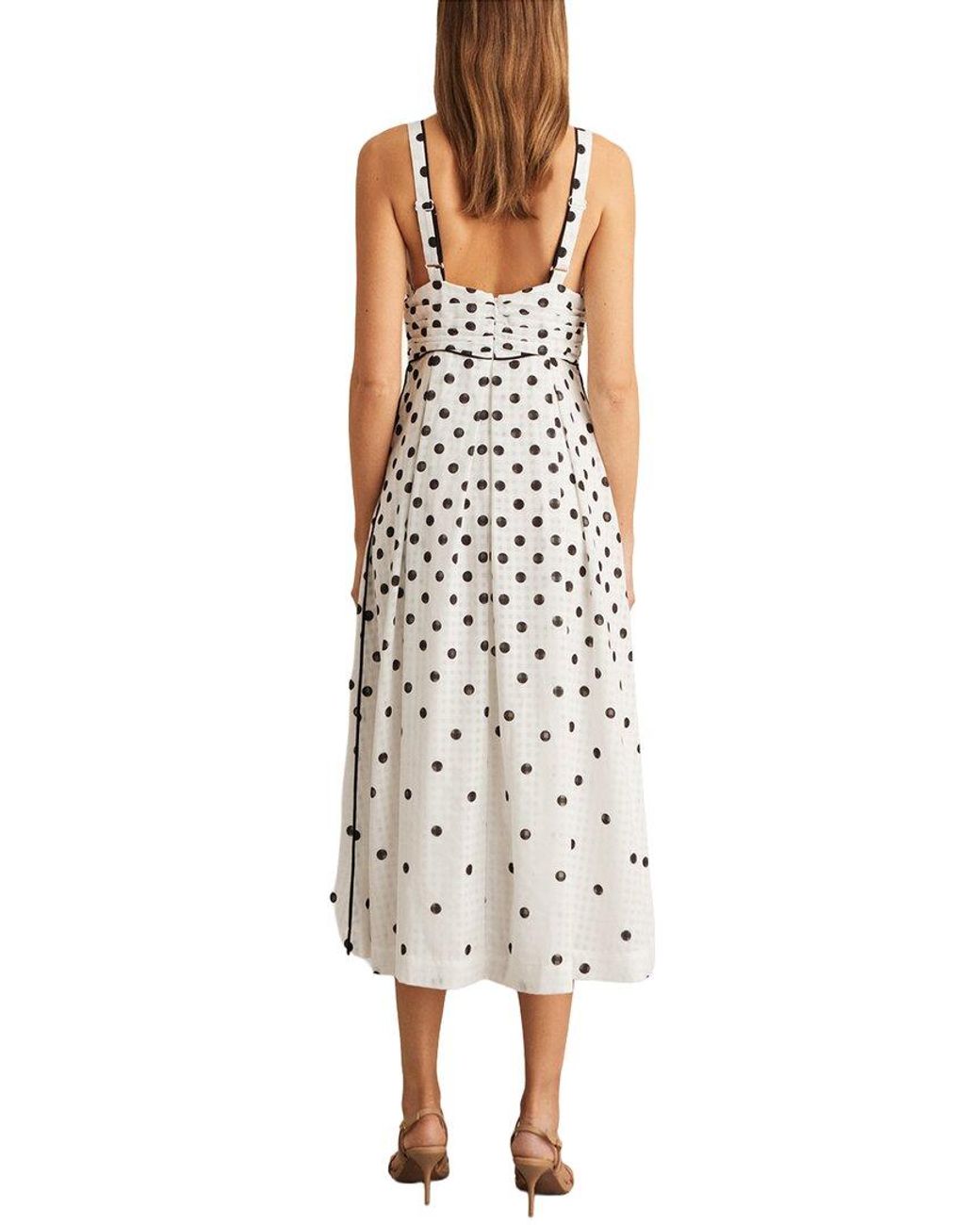 Reiss White Dottie Polka Dot Midi Dress