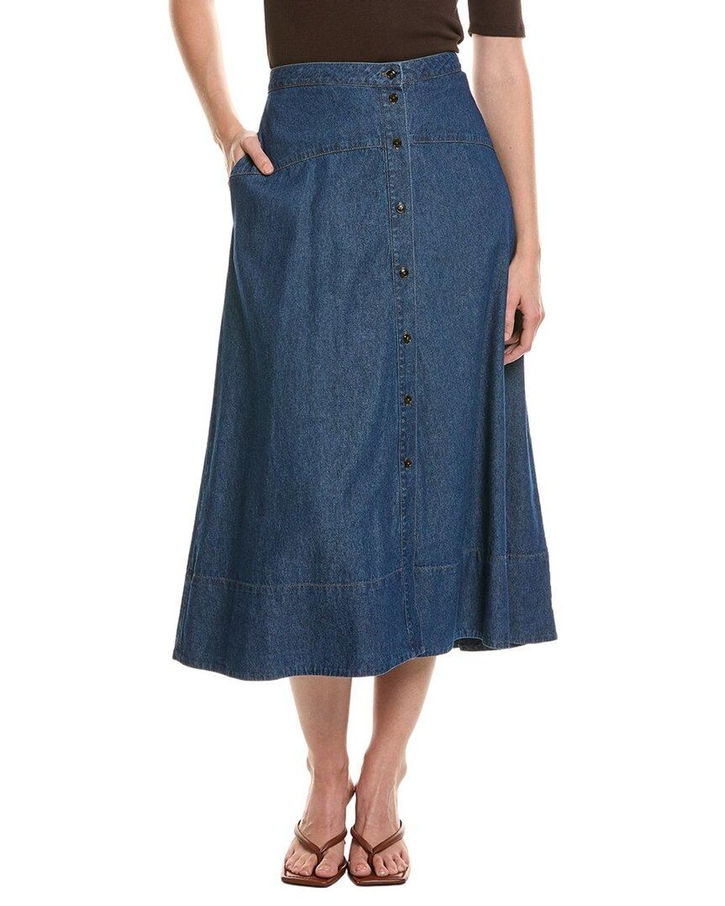 Anne Klein Blue Button Front Midi Skirt