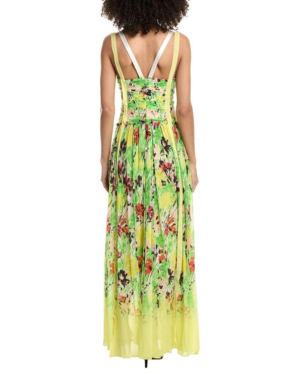 3.1 Phillip Lim Green Flowerworks Chiffon Degrade Ruched Silk-Blend Gown