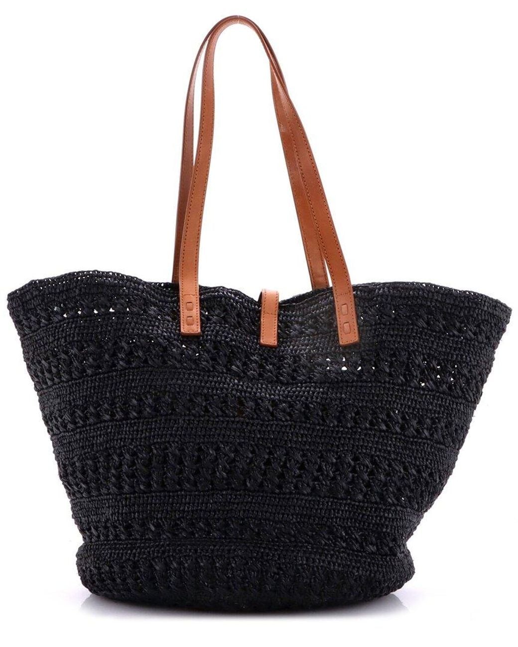 Saint Laurent Blue Raffia Panier Monogram Basket Shopper Medium (Authentic Pre-Loved)