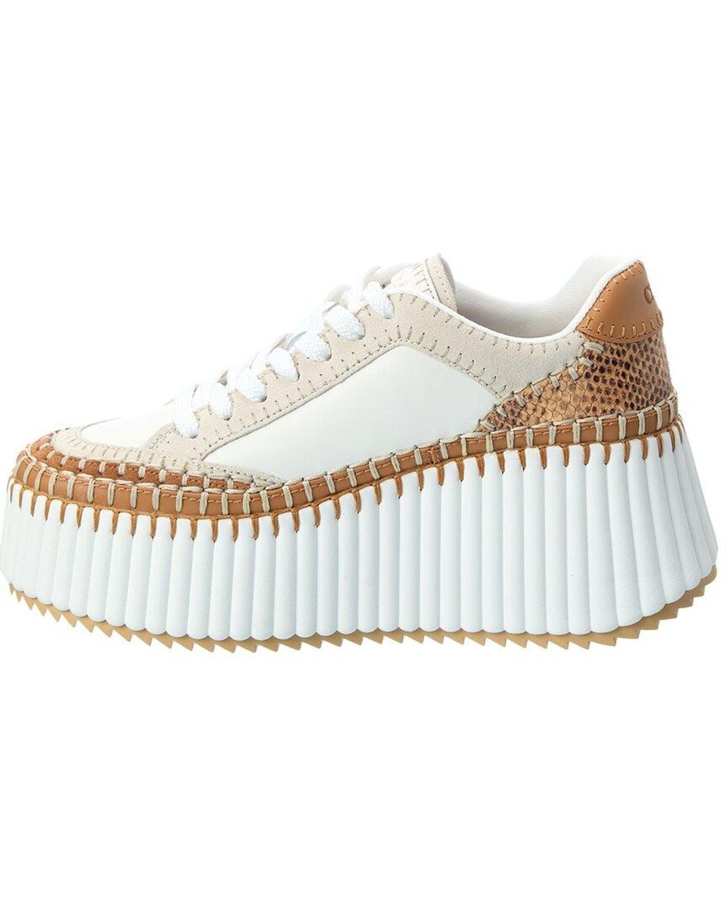 Chloé White Nama Leather Wedge Sneaker