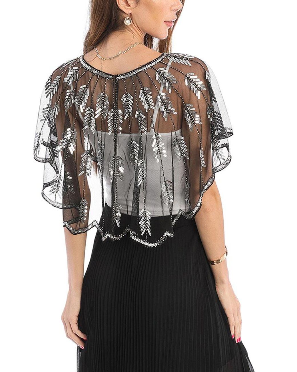 Saachi Gray Sequin Detail Mesh Cape