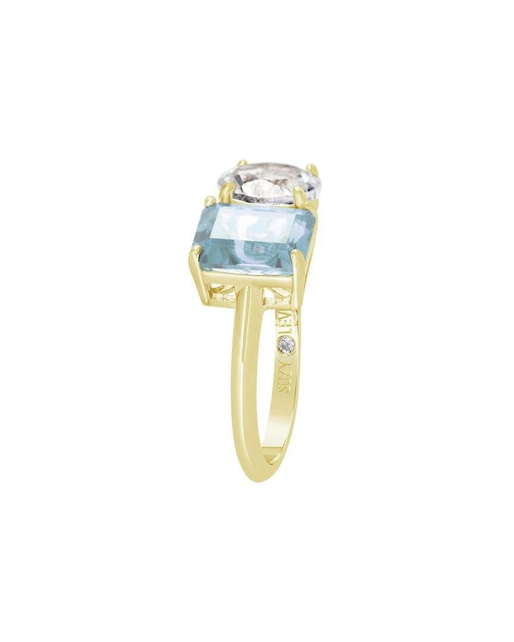 Suzy Levian Blue Gold Over Silver 5.00 Ct. Tw. Gemstone Toi Et Moi Ring