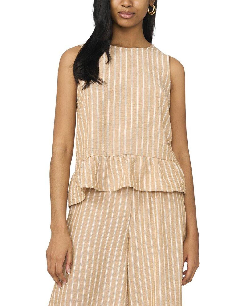 Vince Camuto Natural Solid Ruffle Peplum Top