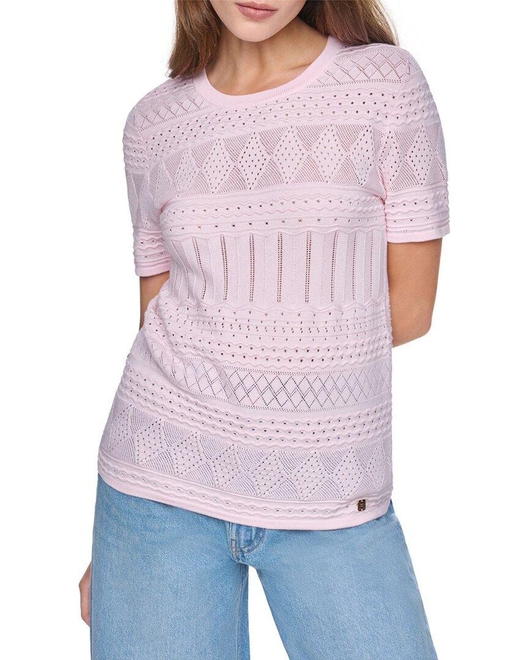 Halston Heritage Multicolor Short Sleeve Textured Sweater