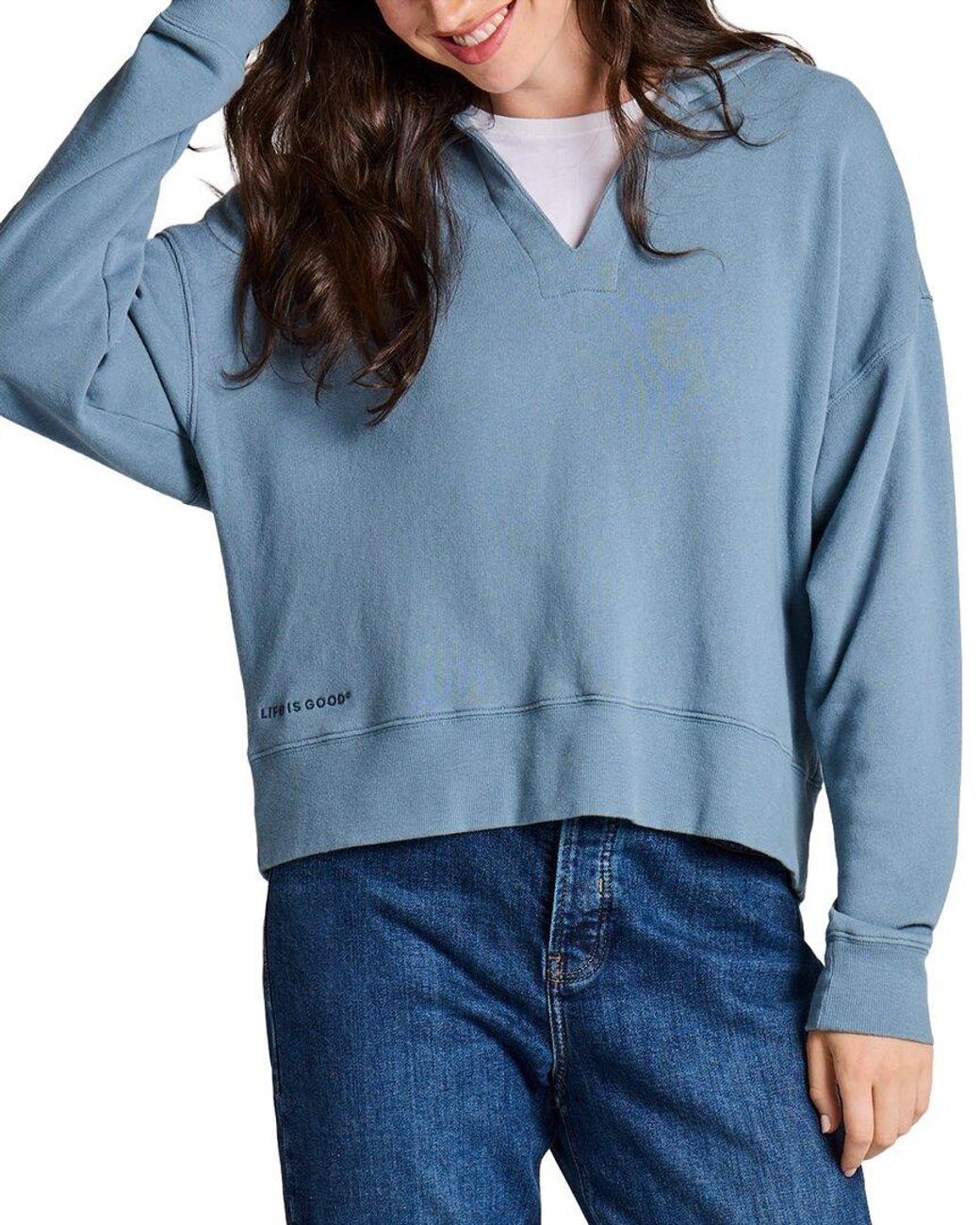 Life Is Good. Blue Terry Boxy Pullover