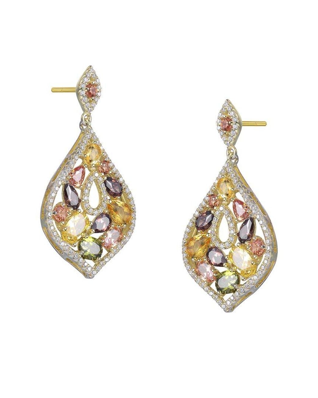 Rachel Glauber Metallic 14K Diamond Cz Dangle Earrings