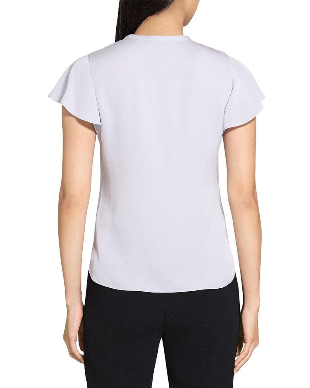 Theory White Ruffle Sleeve Top