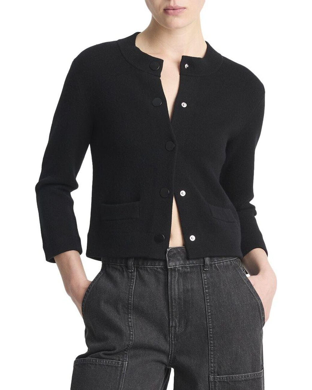 Vince Black Shrunken Snap Wool-Blend Cardigan