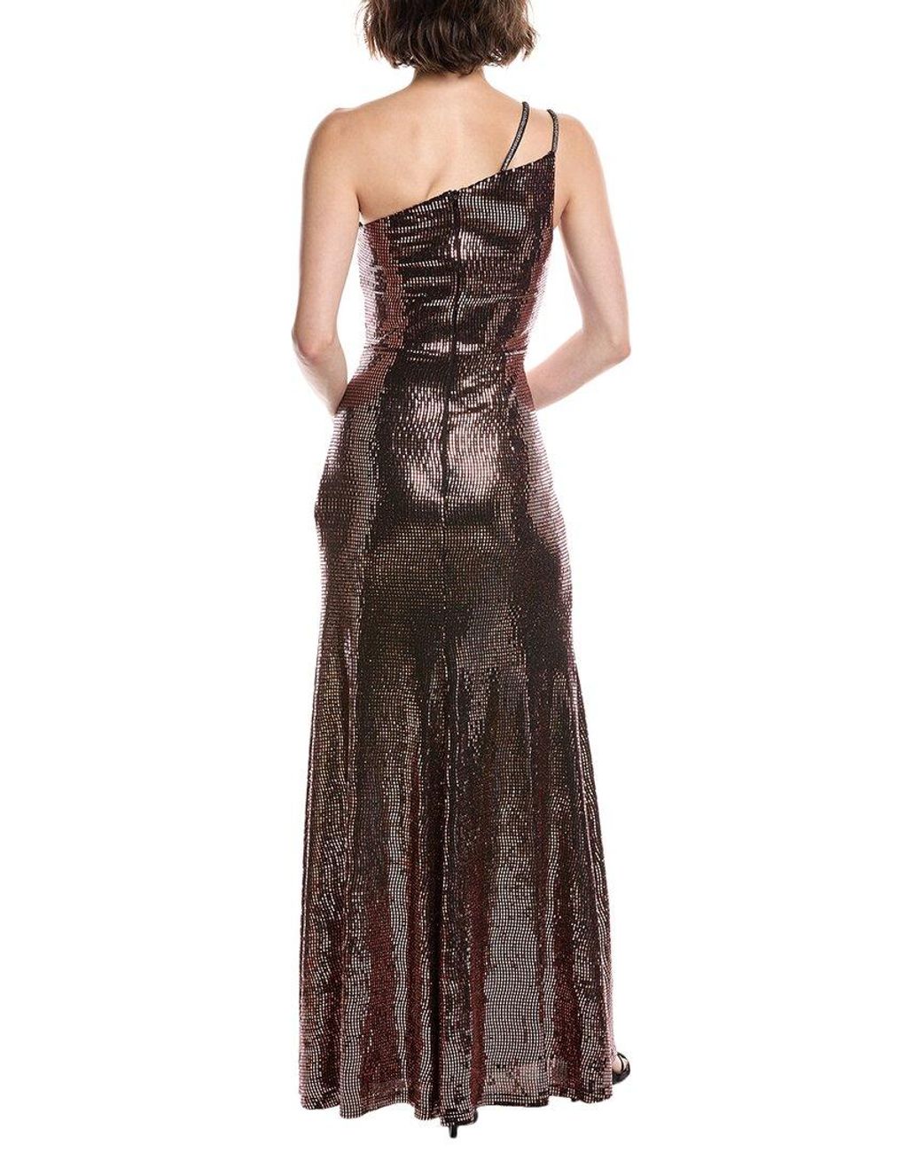 THEIA Brown Roxanne One-Shoulder Gown