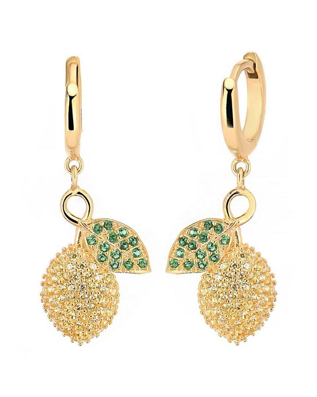 Gabi Rielle Metallic 14k Over Silver Cz Capri Lemons Huggie Earrings