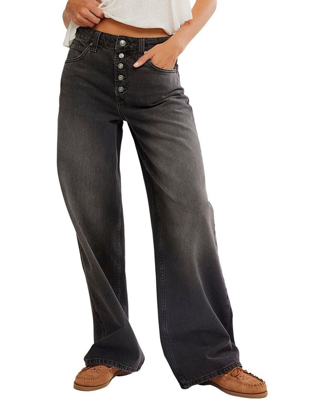 Free People Black Nia Paradiso Boyfriend Jean