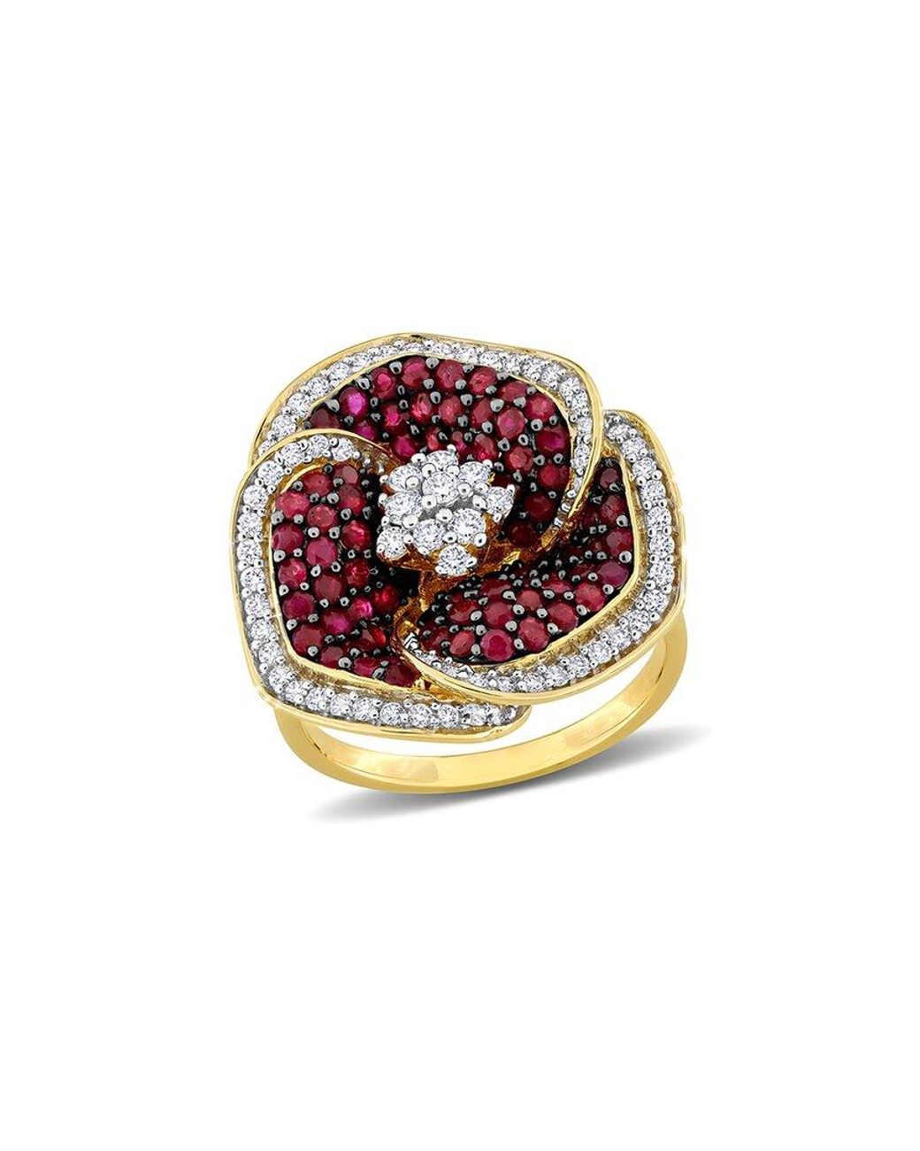 Rina Limor Multicolor 14k 2.25 Ct. Tw. Diamond & Ruby Floral Ring