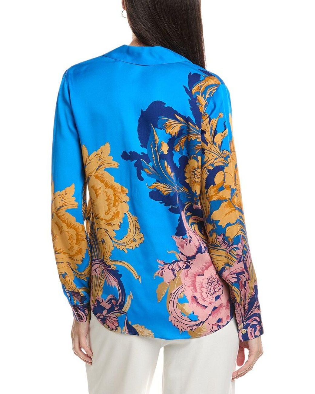 Tahari Blue Printed Silk-Blend Blouse