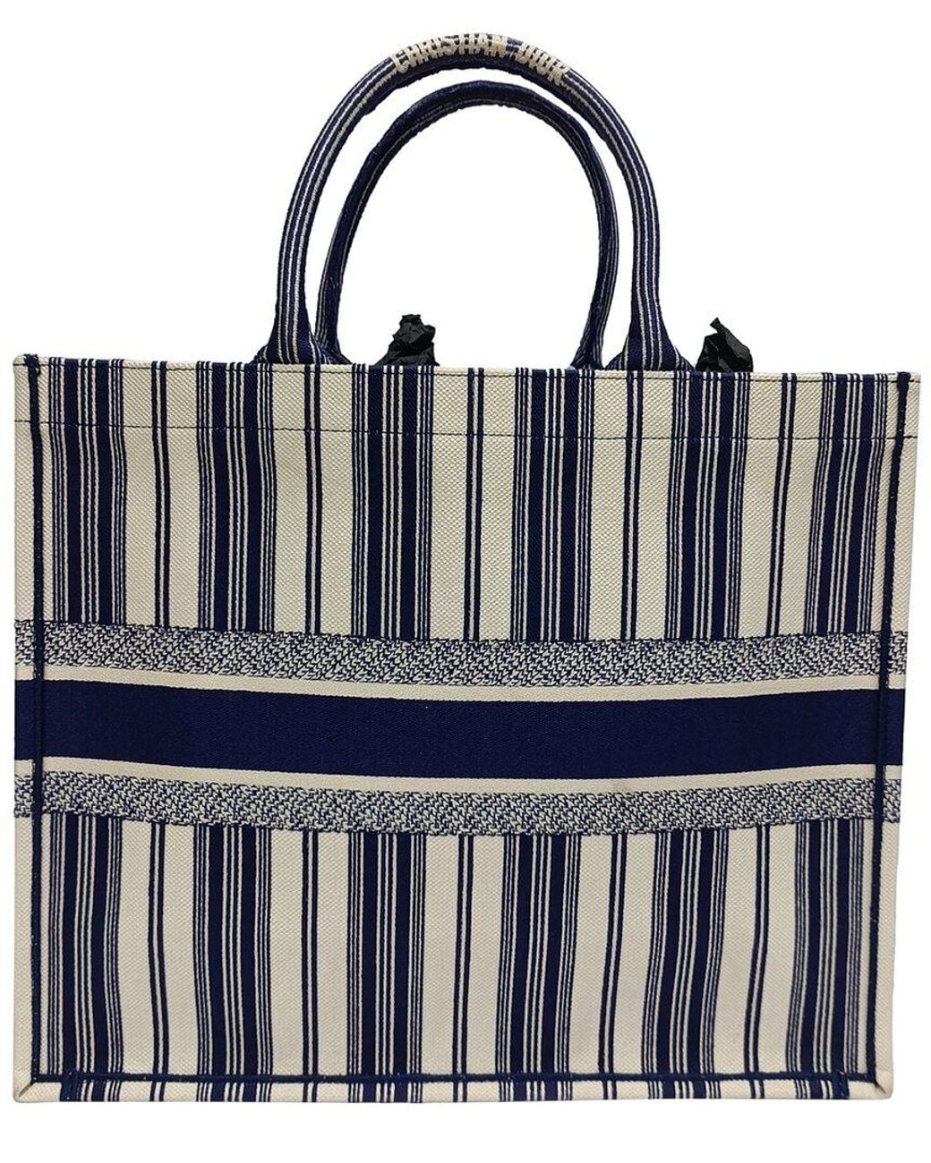 Dior Black Navy Blue Cotton Large Book Tote (authentic Pre-loved)