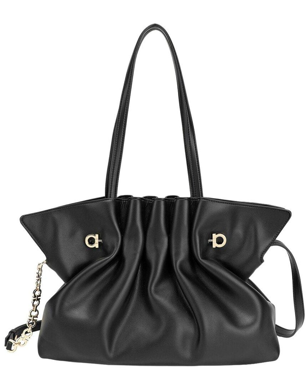 Tiffany & Fred Paris Black Soft Pleated Leather Shoulder Tote