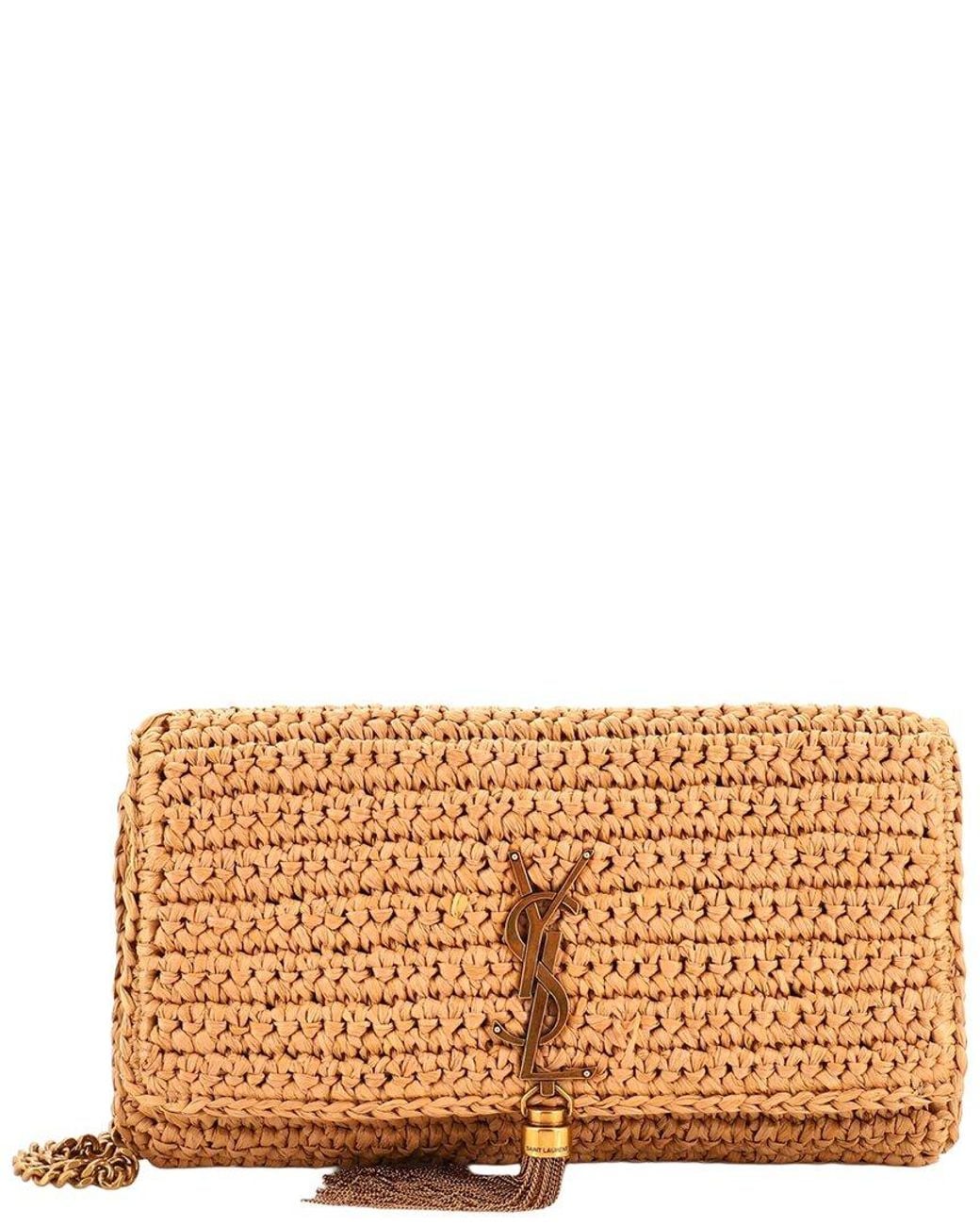 Saint Laurent Natural Woven Raffia Kate 99 Tassel Flap Bag Medium (Authentic Pre-Loved)