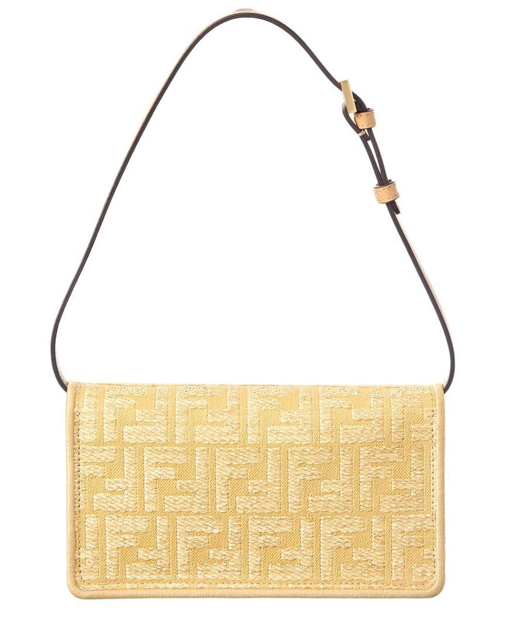 Fendi Metallic Baguette Ff Jacquard Raffia & Leather Wallet On Chain