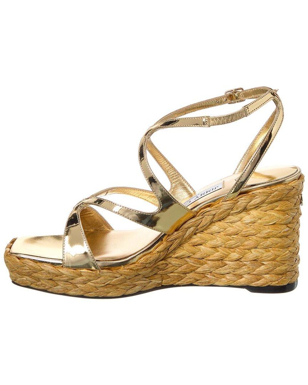 Jimmy Choo Metallic Ayla 85 Leather Wedge Sandal