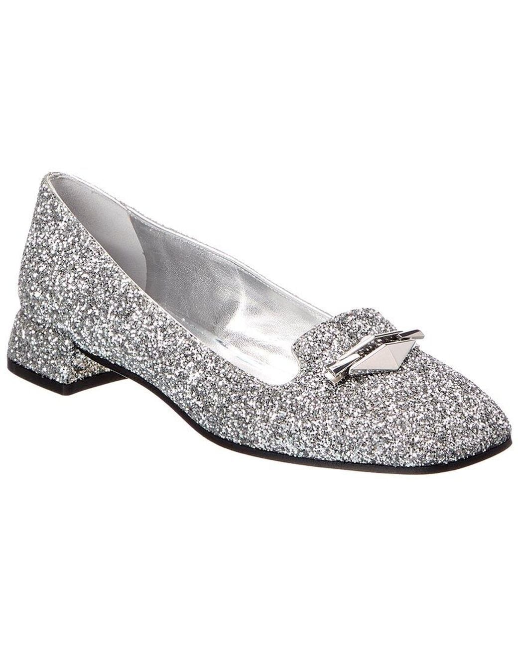 Jimmy Choo White Ravi Glitter Flat