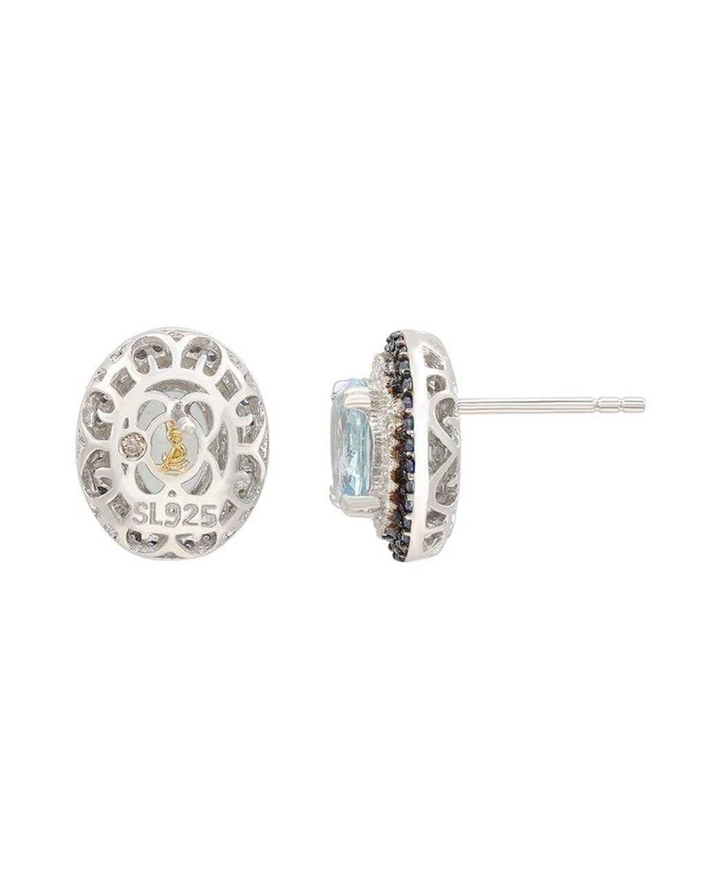 Suzy Levian Blue Silver 0.02 Ct. Tw. Diamond & Gemstone Earrings