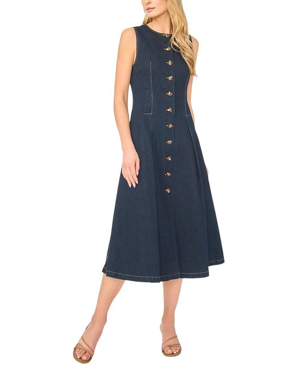 Ted Baker Blue Mia Collarless Midi Dress