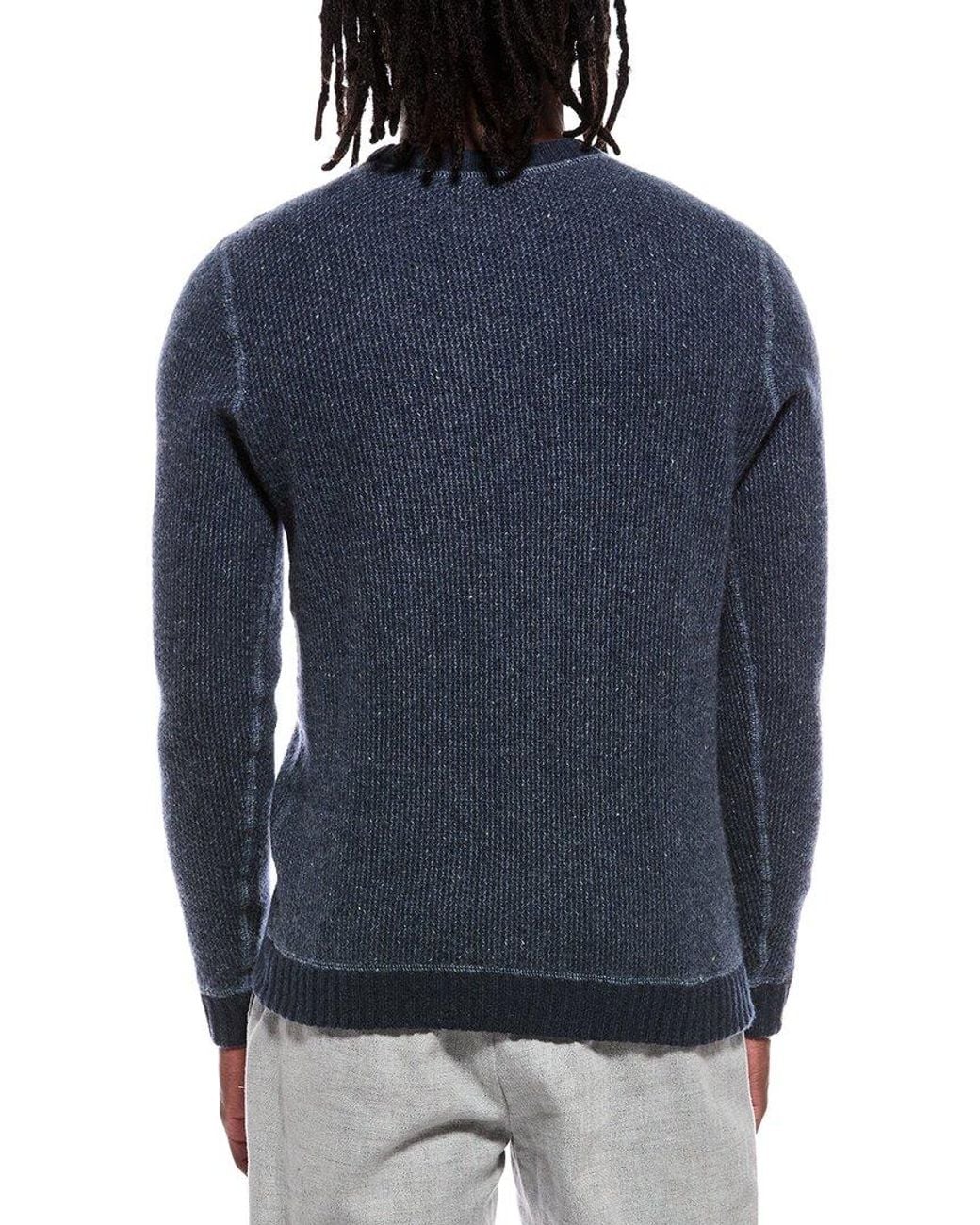 Autumn Cashmere Blue Reversible Honeycomb 100% Cashmere Crewneck Sweater for men