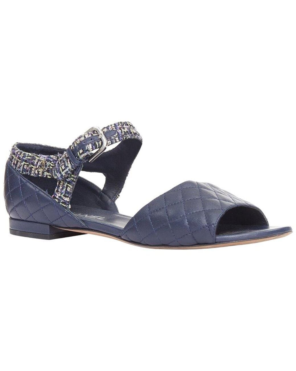 Chanel Blue Leather Quilted Sandal (Authentic Pre-Loved)