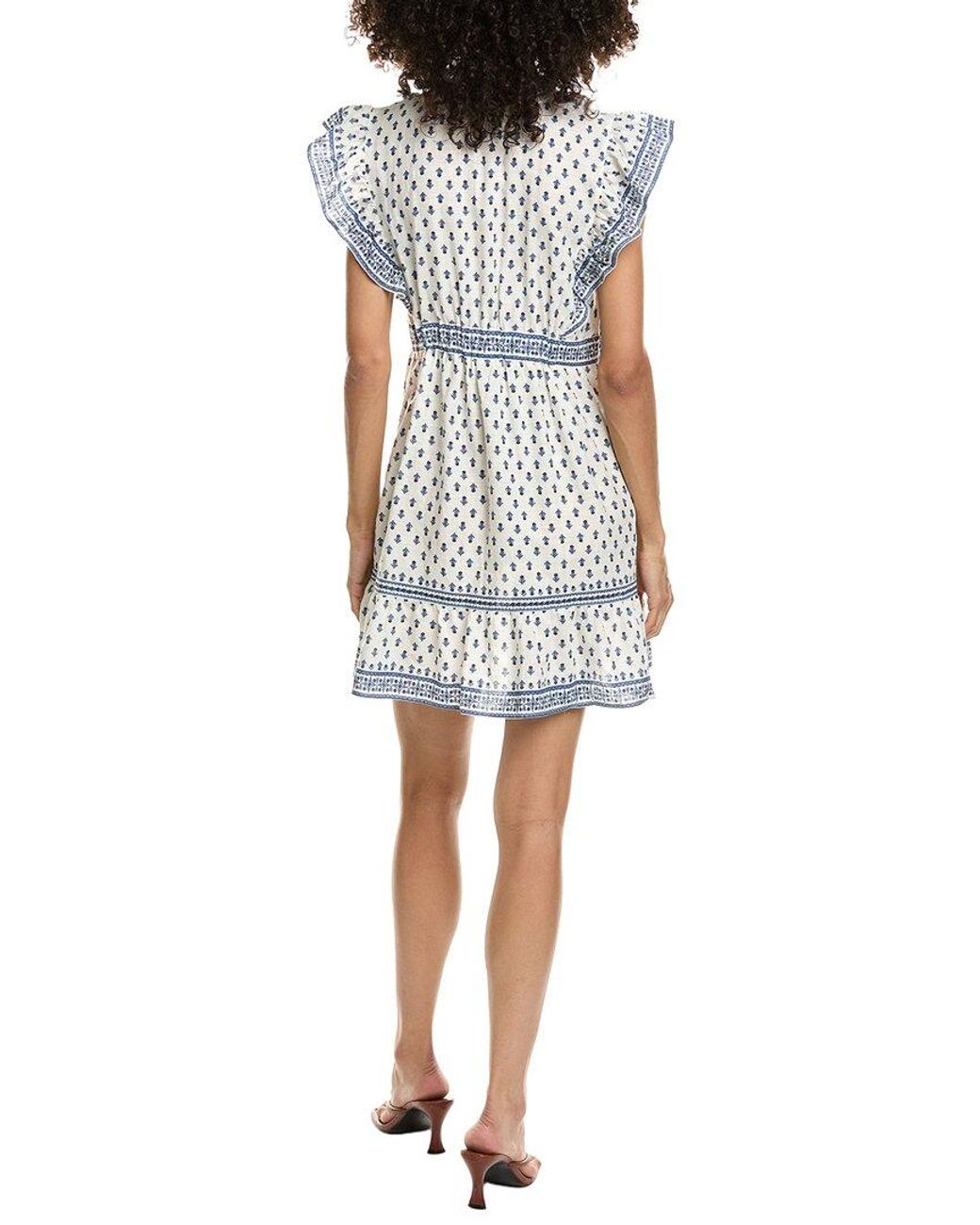 Max Studio Blue Ruffle Sleeve Split Neck Mini Dress