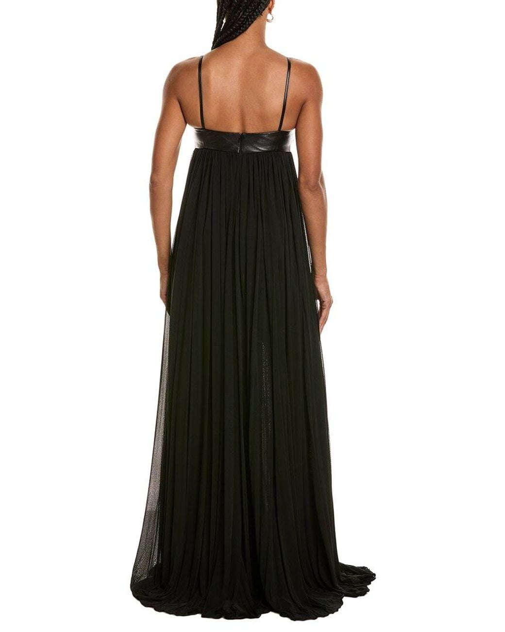 Michael Kors Black Trapunto Leather-Trim Silk-Blend Gown