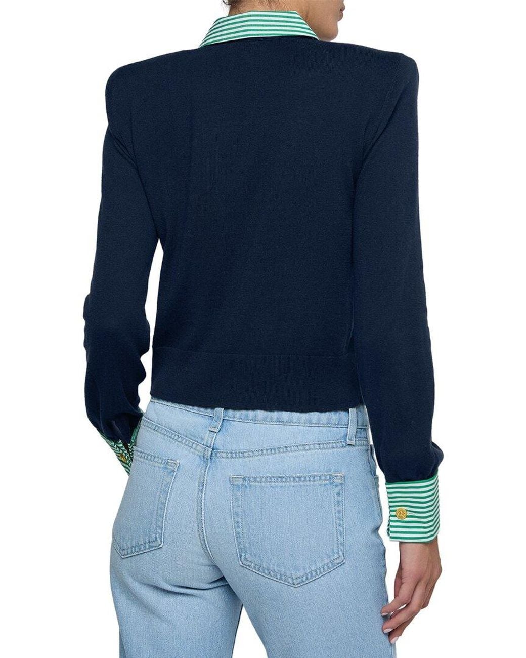 L'Agence Blue April Poplin Collar Silk-Blend Pullover