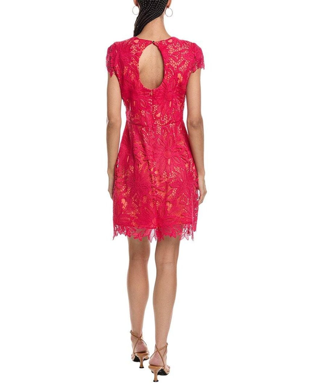 Vince Camuto Red Short Sleeve Embellished Mini Dress