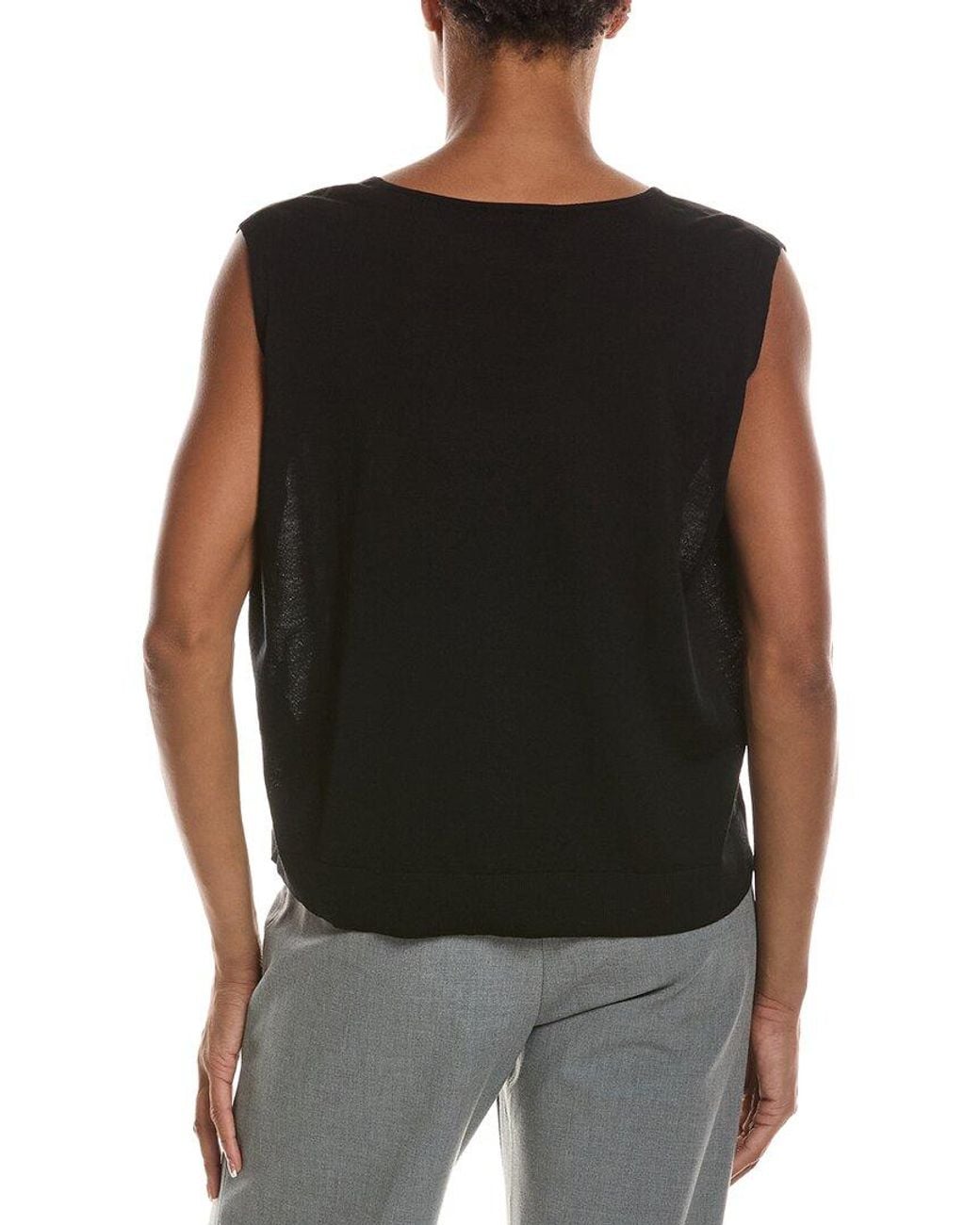 Eileen Fisher Black V-Neck Wool Vest