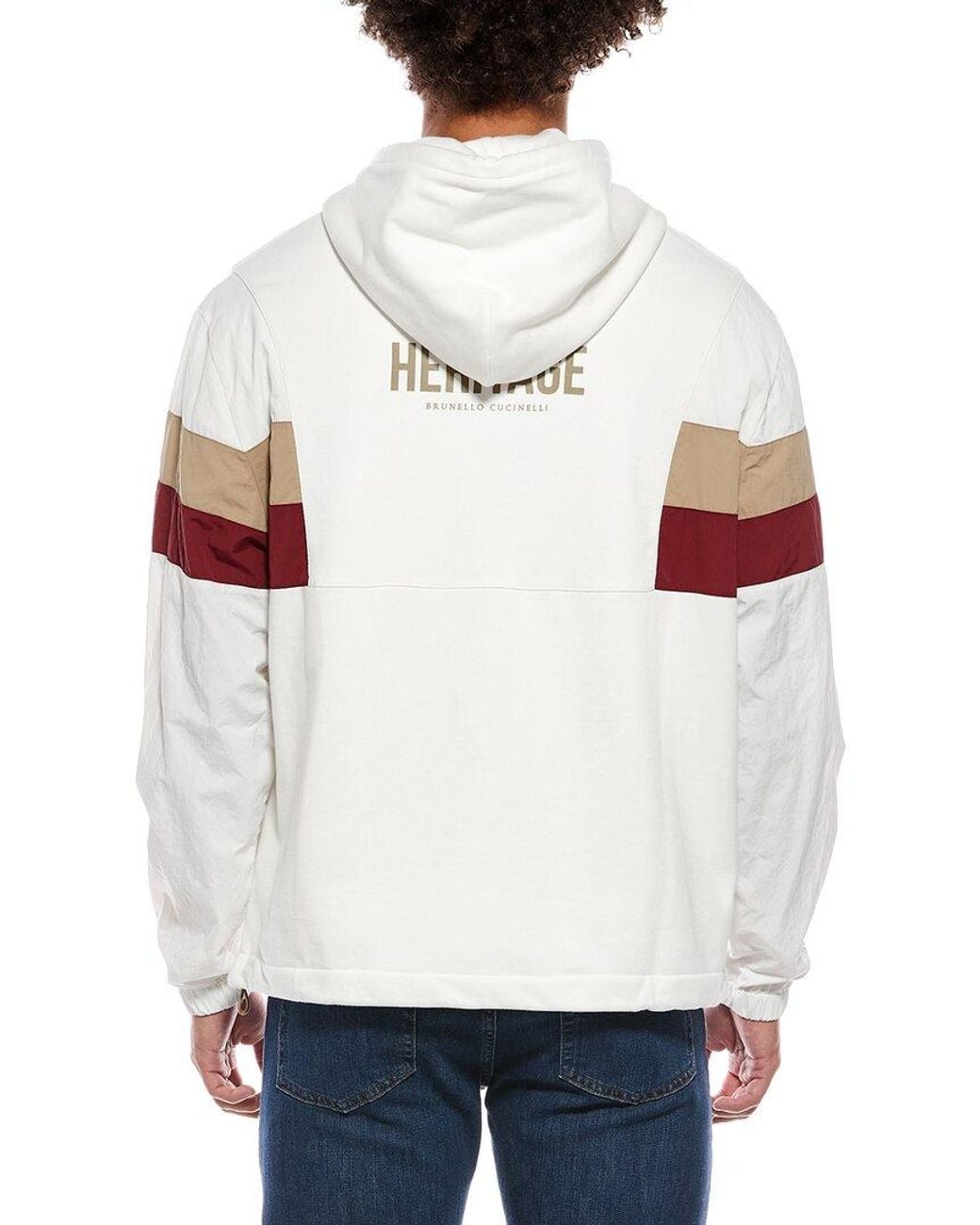 Brunello Cucinelli White Mixed Media Hoodie for men