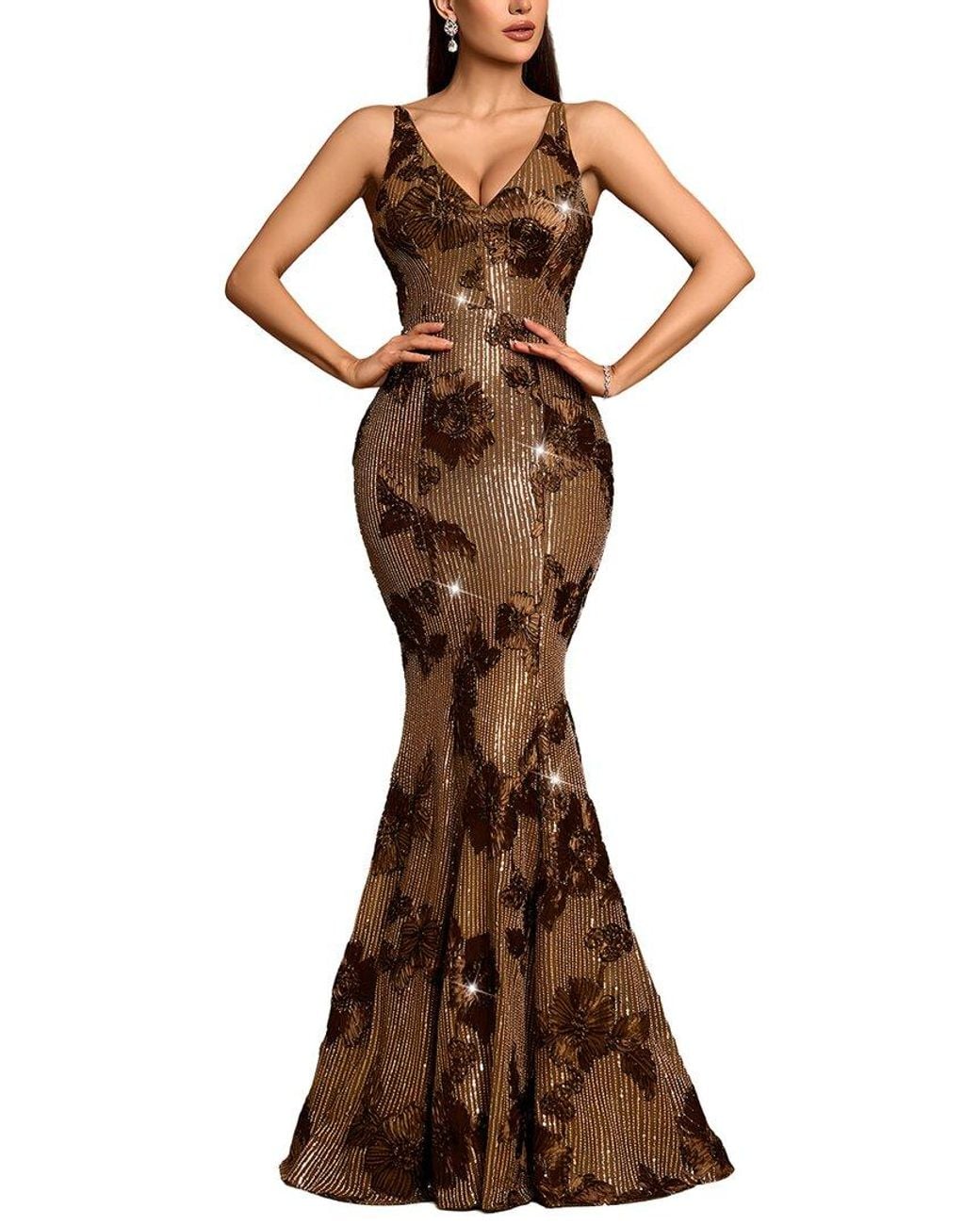 Luna Tuccini Brown Embellished Maxi Dress
